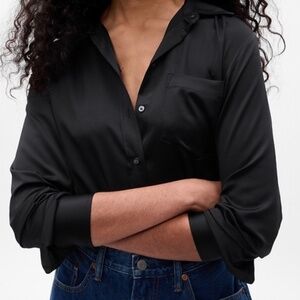 Gap black satin button blouse